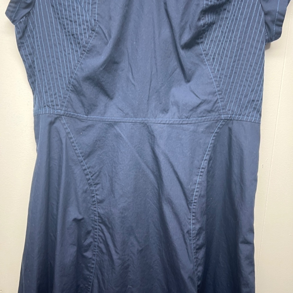 Women's Navy Blue Short Sleeve Midi Dress Size Large Side Pockets 100% Cotton - Picture 5 of 13